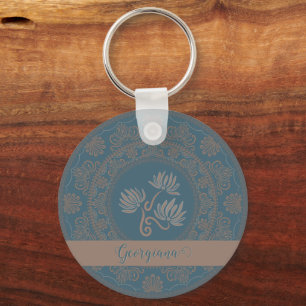 Personalisiert Golden Aquamarin Rokoko Lotus Dot M Schlüsselanhänger