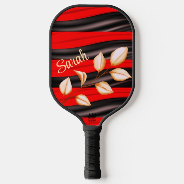 Personalisiert Golden mit Rot und Schwarz Pickleball Schläger (Vorderseite)