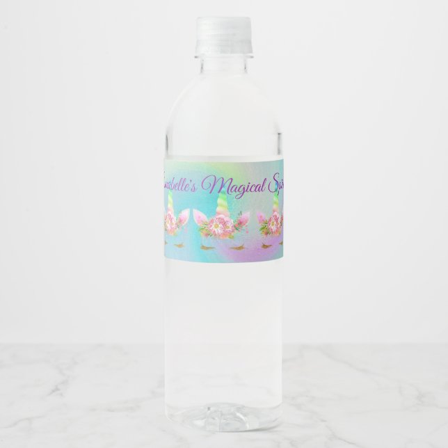Personalisiert Golden Rainbow Unicorn Water Flasch (Vorderseite)