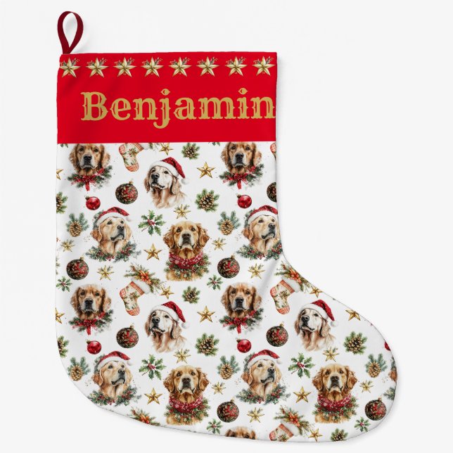 Personalisiert Golden Retriever Dog Christmas Stoc Großer Weihnachtsstrumpf (Vorderseite)