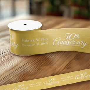 personalisiert Golden zum 50. Jahrestag der Hochze Satinband