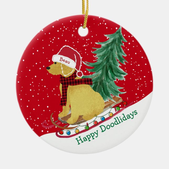 Personalisiert Goldendoodle Weihnachtsschnee Schli Keramik Ornament (Vorne)