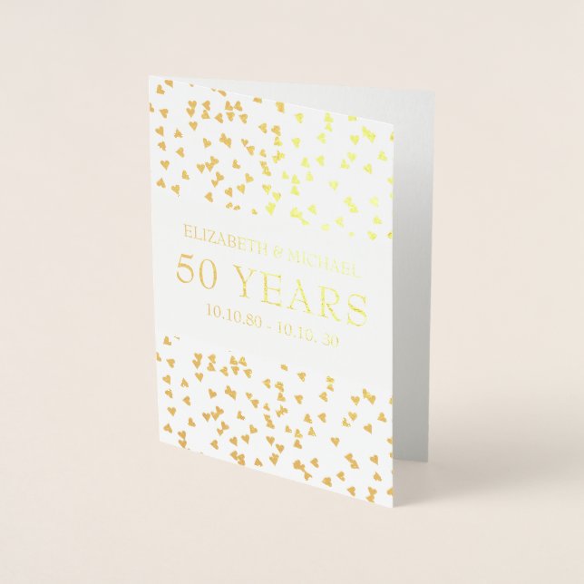 Personalisiert Goldene Herzen 50 Jahre alt Folienkarte (Vorderseite)