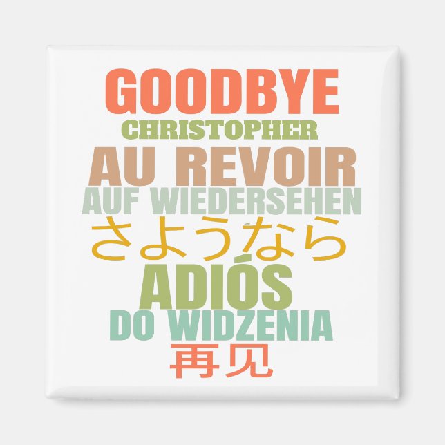 Personalisiert Goodbye Verlasse Au Revoir Typograf Magnet (Vorne)