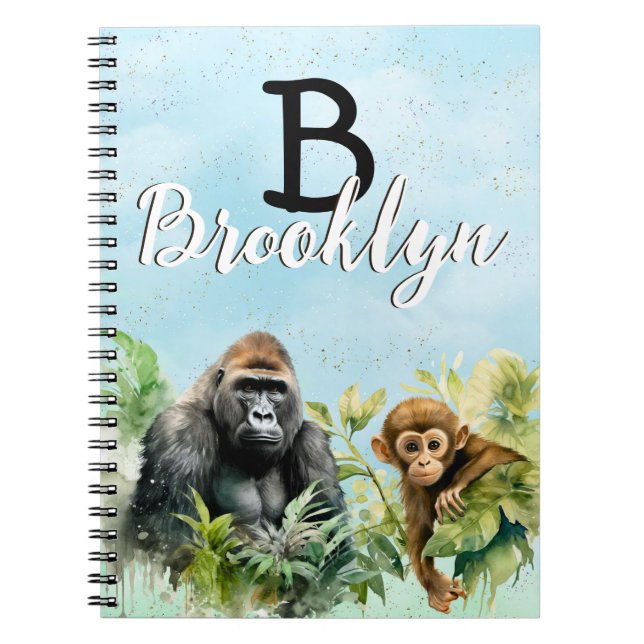 Personalisiert Gorilla Chimpanze Jungle Monogram Notizblock (Vorderseite)