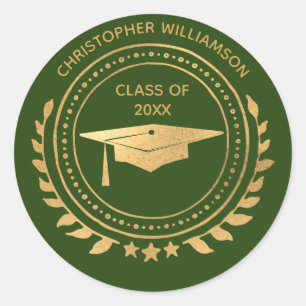 Personalisiert Graduate Green Gold Classic Monogra Runder Aufkleber