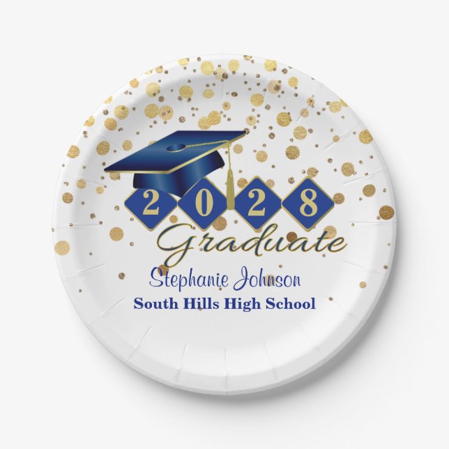 Personalisiert Graduation Party Blue & Gold 20XX Pappteller (Vorderseite)