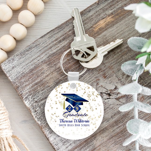 Personalisiert Graduation Party Blue Gold Classic Schlüsselanhänger (Personalized Graduation Party Blue Gold Classic Keychain)