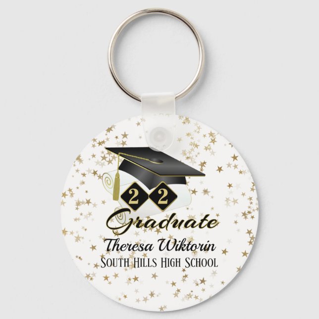 Personalisiert Graduiertenparty Black Gold Schlüsselanhänger (Vorderseite)