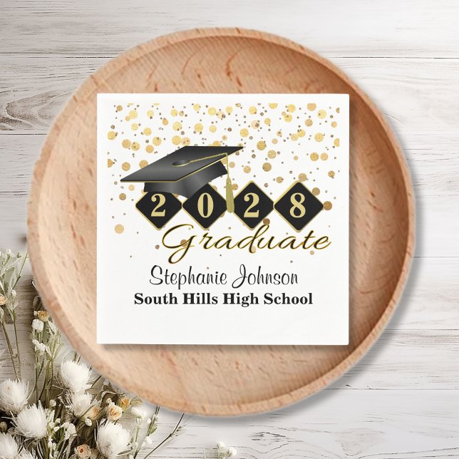 Personalisiert Graduiertenparty Black & Gold Serviette (Personalized Graduation Party Black & Gold Napkins)