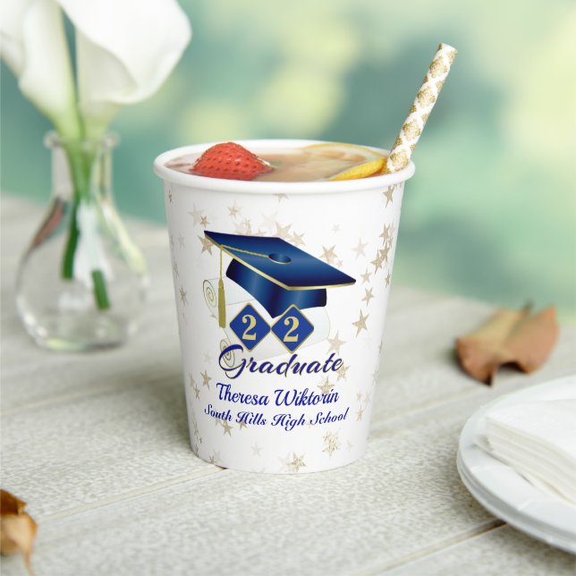 Personalisiert Graduierungsparty Blue Gold Paper C Pappbecher (In Situ)