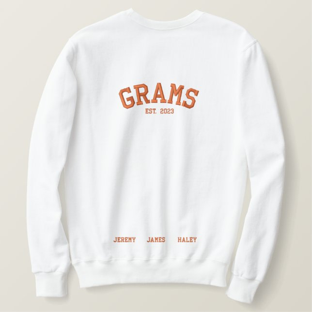 Personalisiert Grams est. Besticktes Sweatshirt (Design Rückseite)