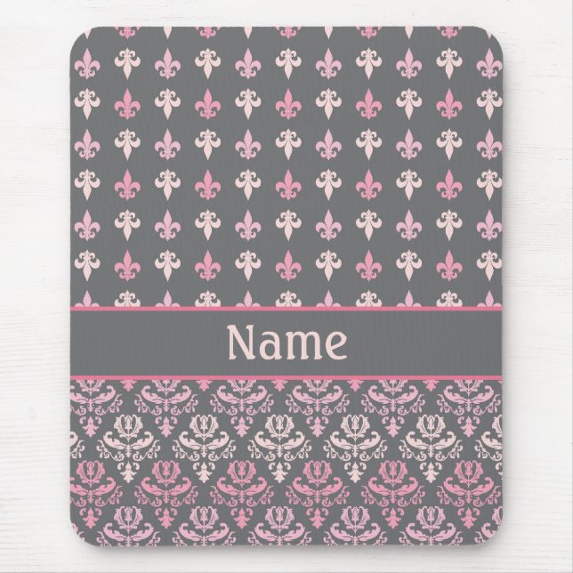 Personalisiert Grau Lilie Damask Muster Mousepad (Vorne)