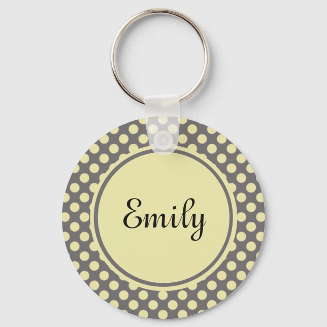 Personalisiert Grau und Cream Polka Dot Schlüssela Schlüsselanhänger (Vorderseite)