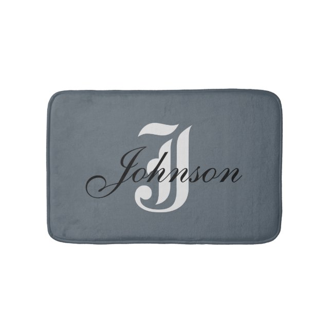 Personalisiert-Grau-Weiß-Monogramm Badematte (Vorderseite)