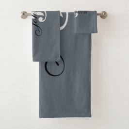 Personalisiert-Grau-Weiß-Monogramm Badhandtuch Set