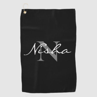Personalisiert-Graue Monogramm-Bezeichnung Schwarz Golfhandtuch