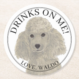 Personalisiert-Graue-Silber-Poodle-Hochzeit Runder Pappuntersetzer