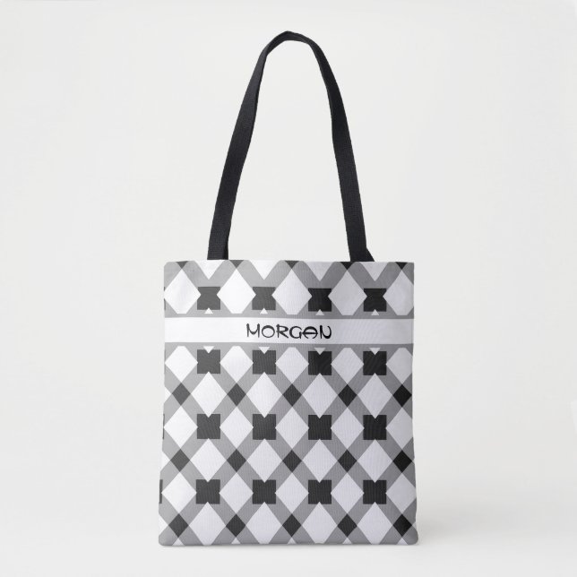 Personalisiert Graue und weiße Moderne geprüft Tasche (Vorderseite)