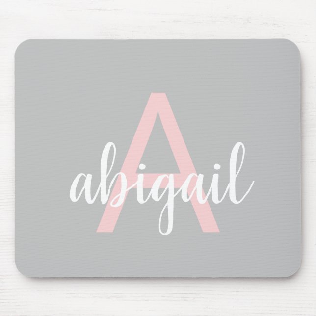 Personalisiert Graurosa Monogramm Moderner Name Mousepad (Vorne)