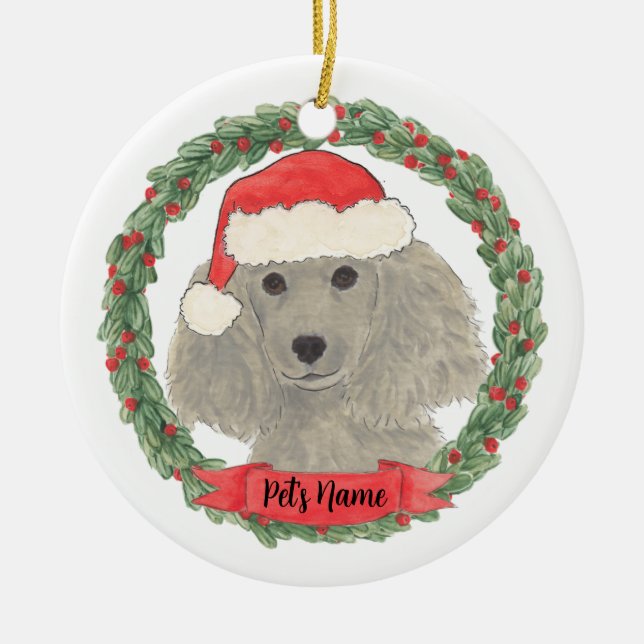 Personalisiert Gray Silver Poodle Keramik Ornament (Vorne)