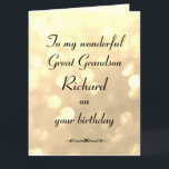Personalisiert Great Grandson Birthday Karte<br><div class="desc">Stilvolle personalisierte Geburtstagskarte für Großen Enkel.</div>