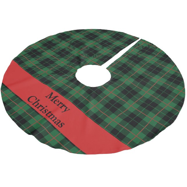 Personalisiert Green Black Kariert Tartan Polyester Weihnachtsbaumdecke (Schrägansicht)