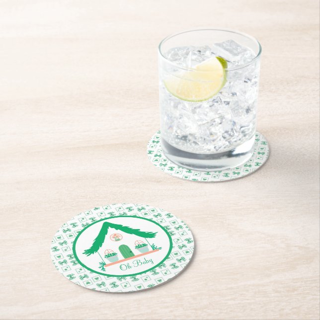 Personalisiert Green House Oh Baby Dusche Runder Pappuntersetzer (Vor Ort)