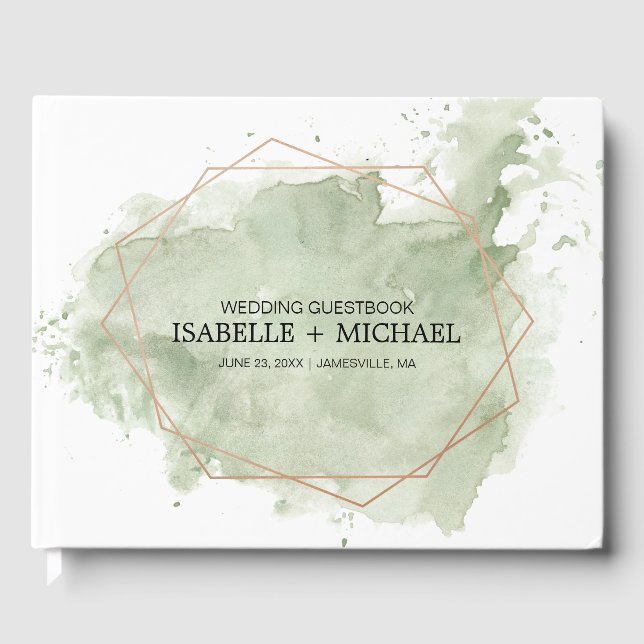 Personalisiert Green Watercolor Wedbook Gästebuch (Vorderseite)