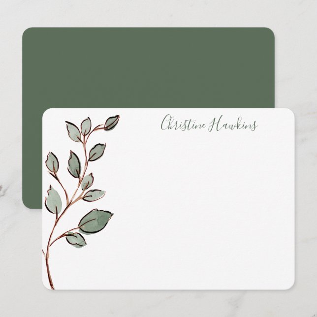 Personalisiert Greenery Blätter Rustikale Geschich Mitteilungskarte (Vorne/Hinten)