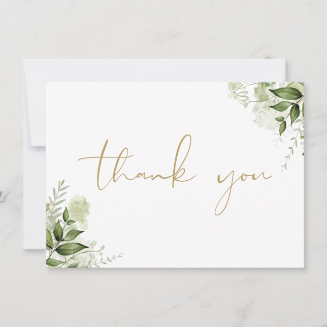Personalisiert Greenery Floral Elegantes Gold Scri Dankeskarte (Vorderseite)