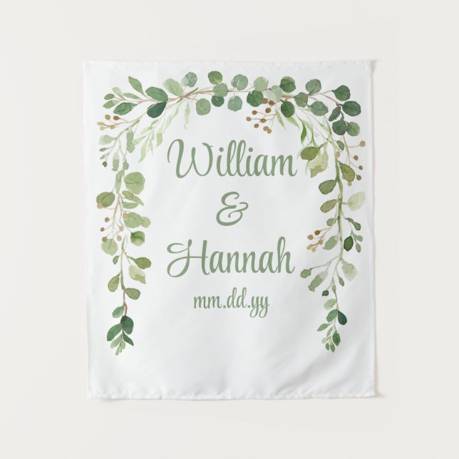 Personalisiert Greenery Wedding Reception Foto Pro Wandteppich (Vorderseite)