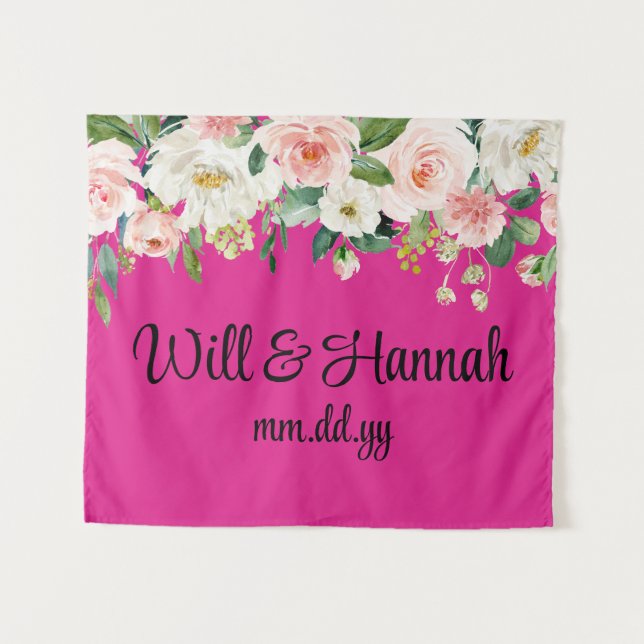 Personalisiert Greenery Wedding Reception Fotoshop Wandteppich (Vorderseite (Horizontal))