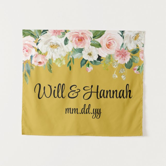 Personalisiert Greenery Wedding Reception Fotoshop Wandteppich (Vorderseite (Horizontal))