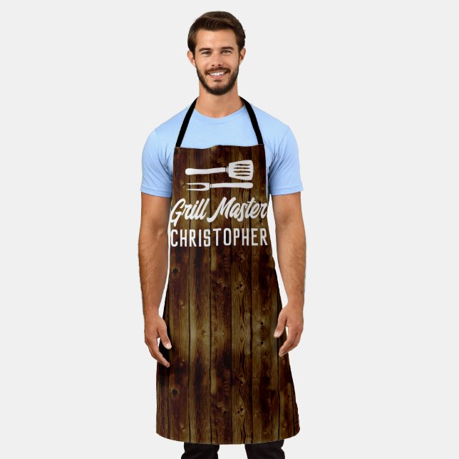 Personalisiert Grill Master GRILLEN Rustic Wood Ko Schürze (Getragen)