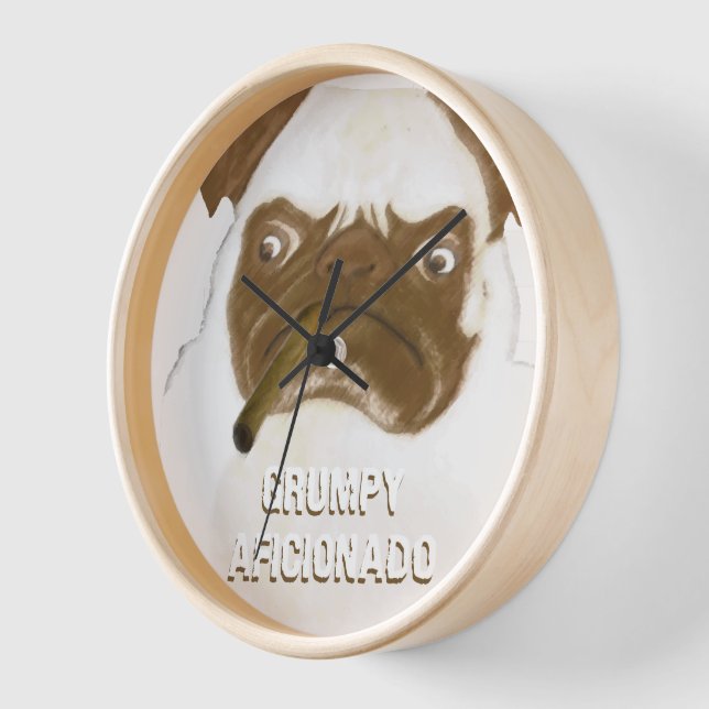 Personalisiert Grumpy AFICIONADO Puggy Cigar Wanduhr (Winkel)