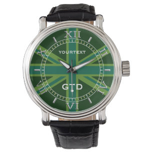 Personalisiert-grün-Aquamarin-Union-Jack-Flag-Stil Armbanduhr