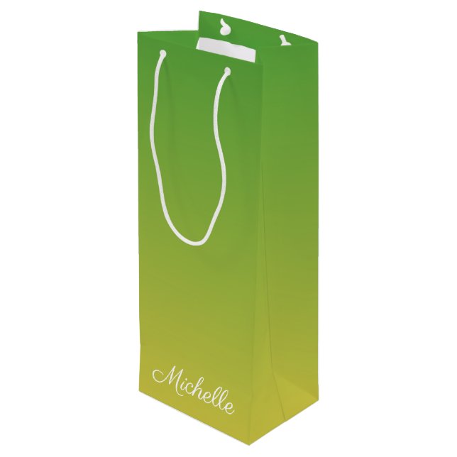 Personalisiert-grün und gelb-grün geschenktüte für weinflaschen (Rückseite Schrägansicht)