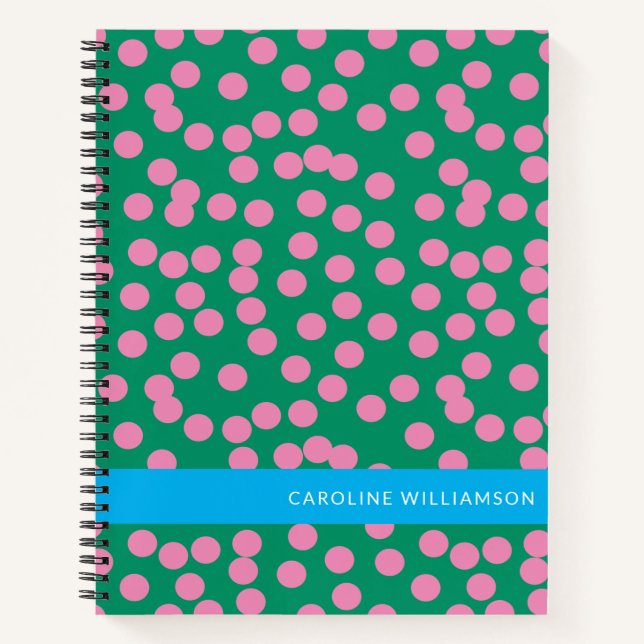 Personalisiert grün und rosa Polka Dot Stilvoll Notizbuch (Vorderseite)