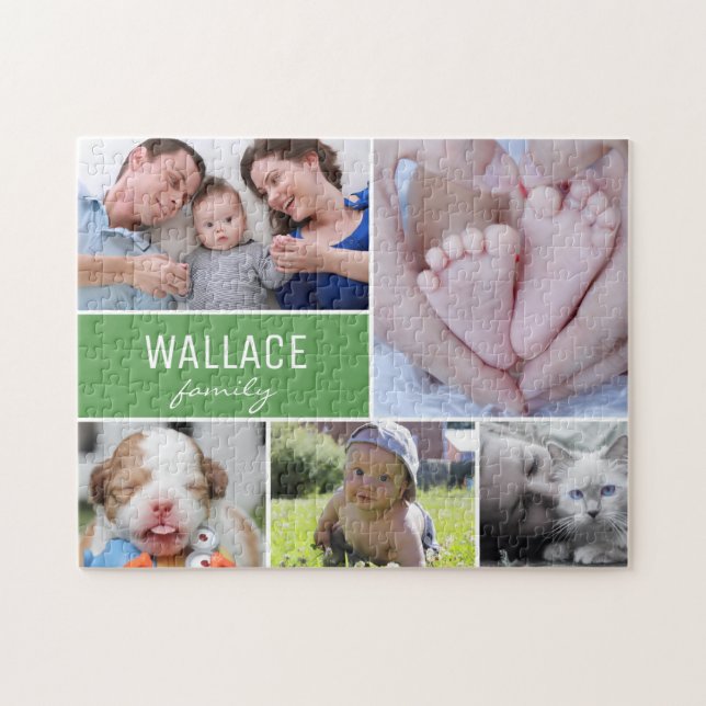 Personalisiert-grüne Fotokassenfamilie (Horizontal)