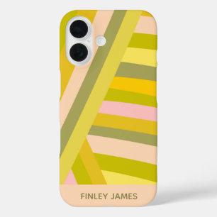 Personalisiert-grüne rosa gelbe Streifen Sommernam iPhone 16 Hülle