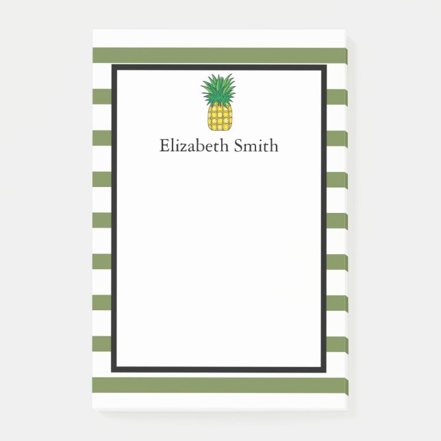 Personalisiert Grüne Streifen Ananas Post-it Klebezettel (Vorderseite)