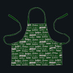 Personalisiert grüne Typografie Name Collage Kids Schürze<br><div class="desc">Eine festlich grüne Weihnachtsfeier,  die in neun Schriftart verziert ist und Ihren Nachnamen in Weiß schreibt. Niedliches Kindergeschenk mit lustiger Typografie.</div>