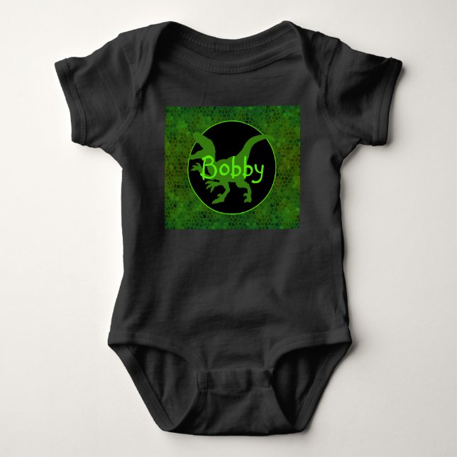 Personalisiert grüner Dinosaurier versteckt Baby Strampler (Vorderseite)