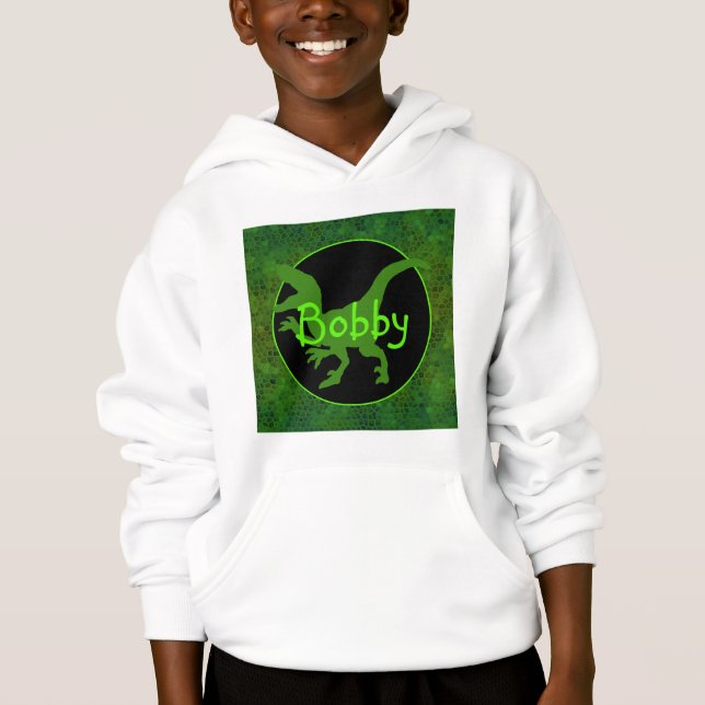 Personalisiert grüner Dinosaurier versteckt Hoodie (Vorderseite)