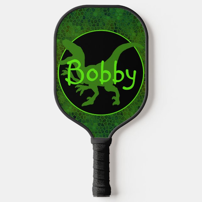 Personalisiert grüner Dinosaurier versteckt Pickleball Schläger (Vorderseite)