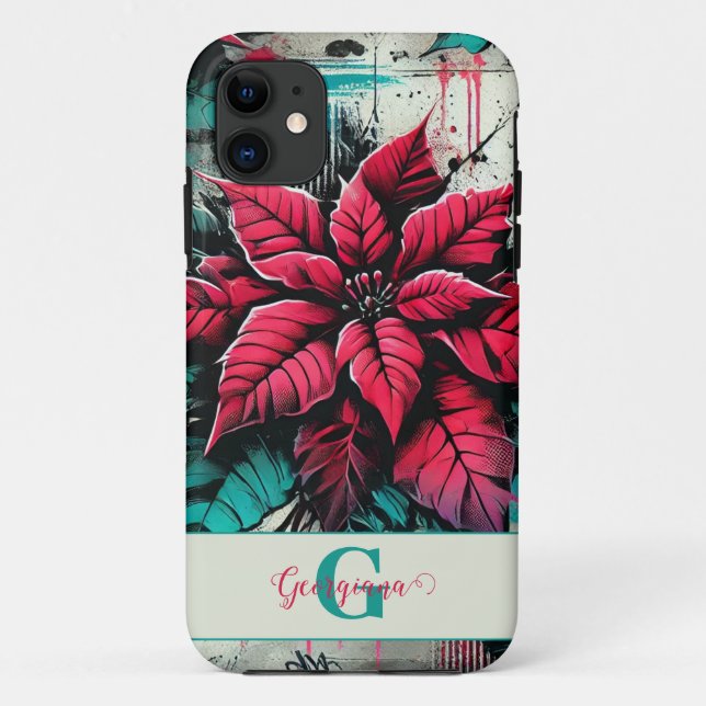 Personalisiert Grungy Poinsettia Floral Graffiti Case-Mate iPhone Hülle (Rückseite)