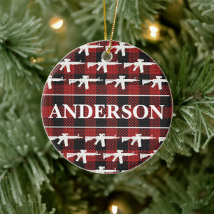 Personalisiert Gun Owner Kariert AR-15 Weihnachten Keramik Ornament