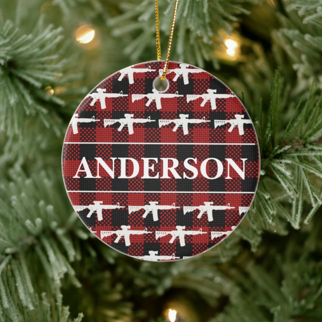Personalisiert Gun Owner Kariert AR-15 Weihnachten Keramik Ornament (Baum)