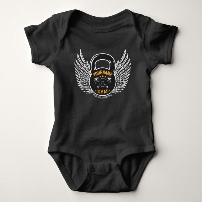 Personalisiert GYM Fitness Trainer Kettlebell Baby Strampler (Vorderseite)